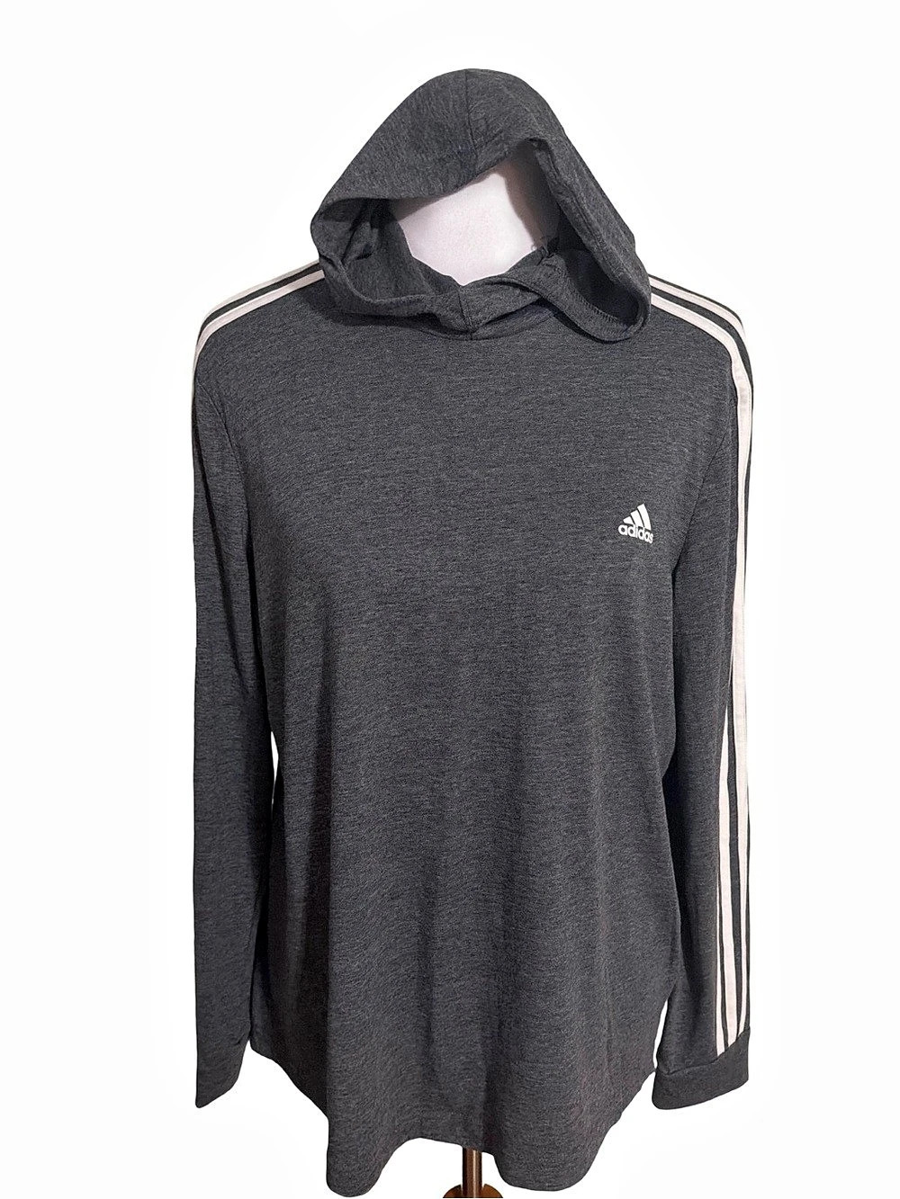 adidas Essentials 3-Stripes Pullover Hoodie Gray- Size XL
